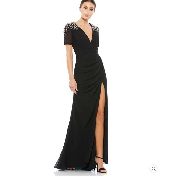 Mac Duggal 55704 Womens Black SEQUINED EMBELLISHED SHOULDER EVENING GOWN - Picture 2 of 16